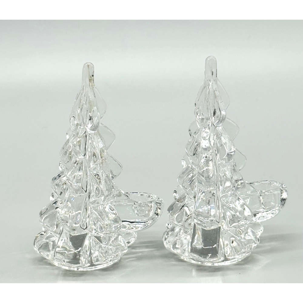 Biedermann Clear Glass Christmas‎ Tree Small Candle Holders Set Of 2